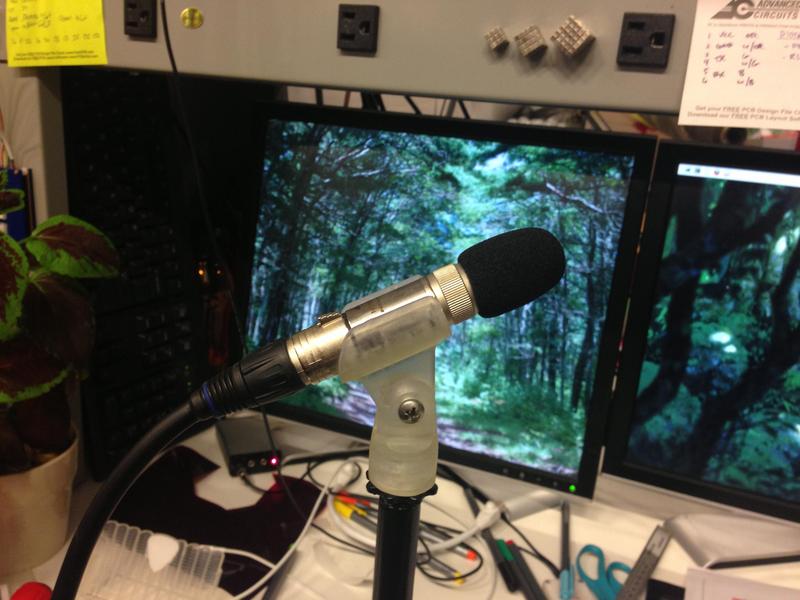 a 3D printed microphone clip in clear resin, holding a custom-made
microphone stuffed into the body of an XLR connector